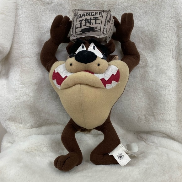 Looney Tunes Tasmanian devil holding TNT vintage plushy